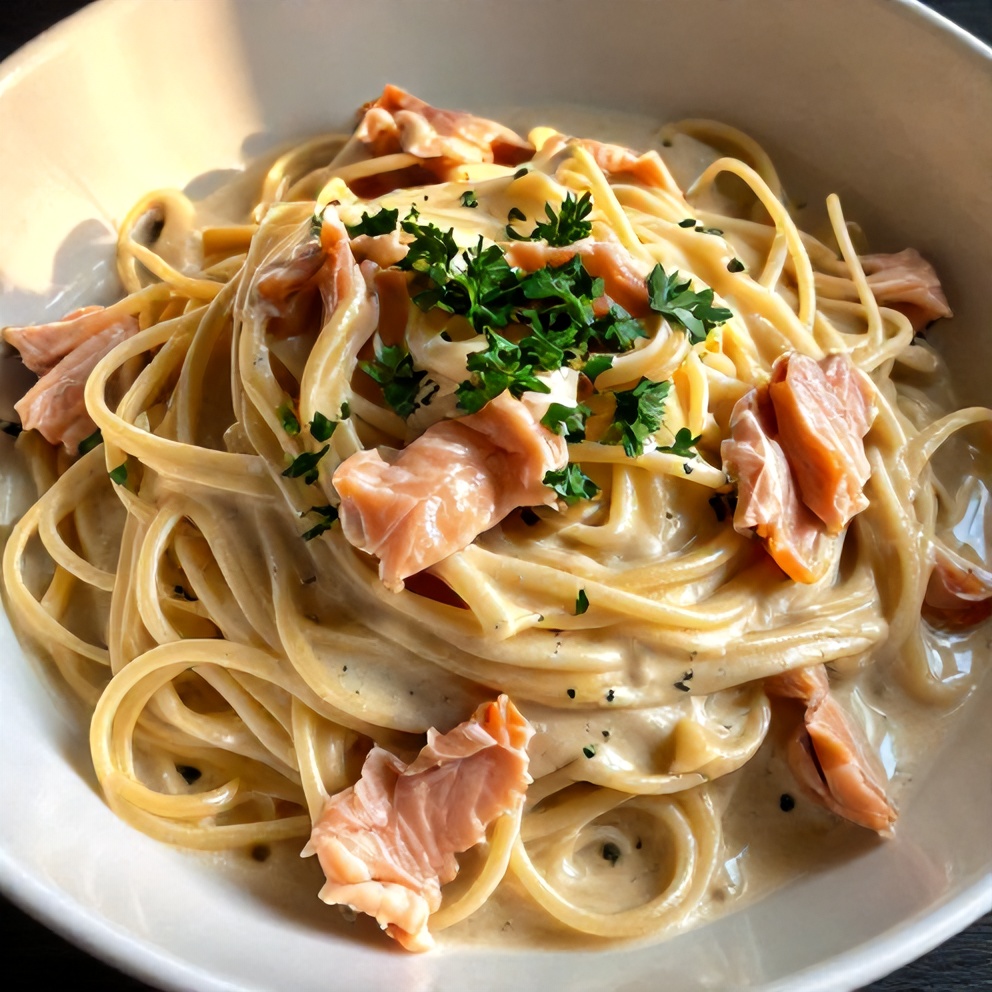 creamy smoked salmon linguine