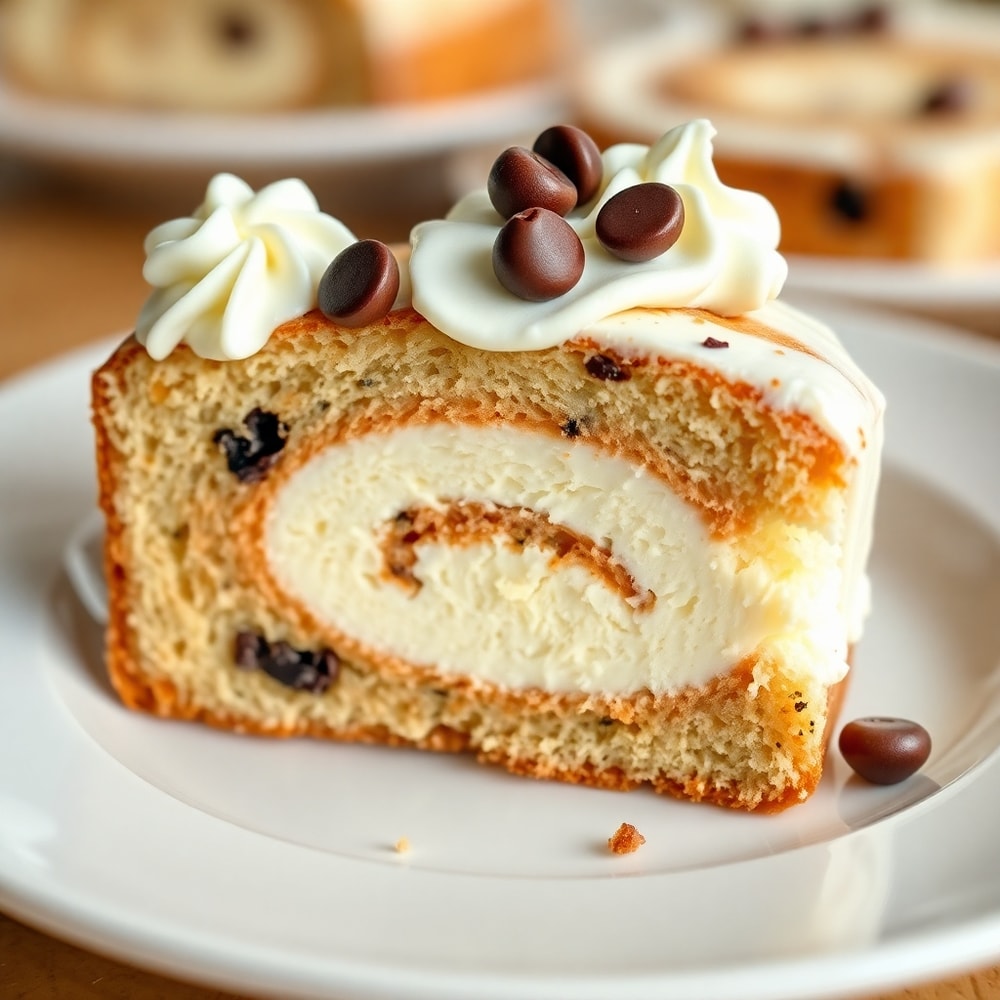 A slice of creamy swirl ice cream bread on a plate