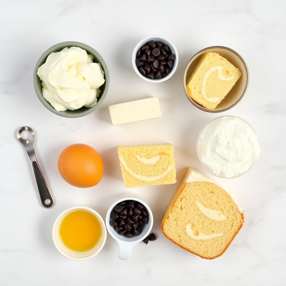 Ingredients for creamy swirl ice cream bread on a marble surface
