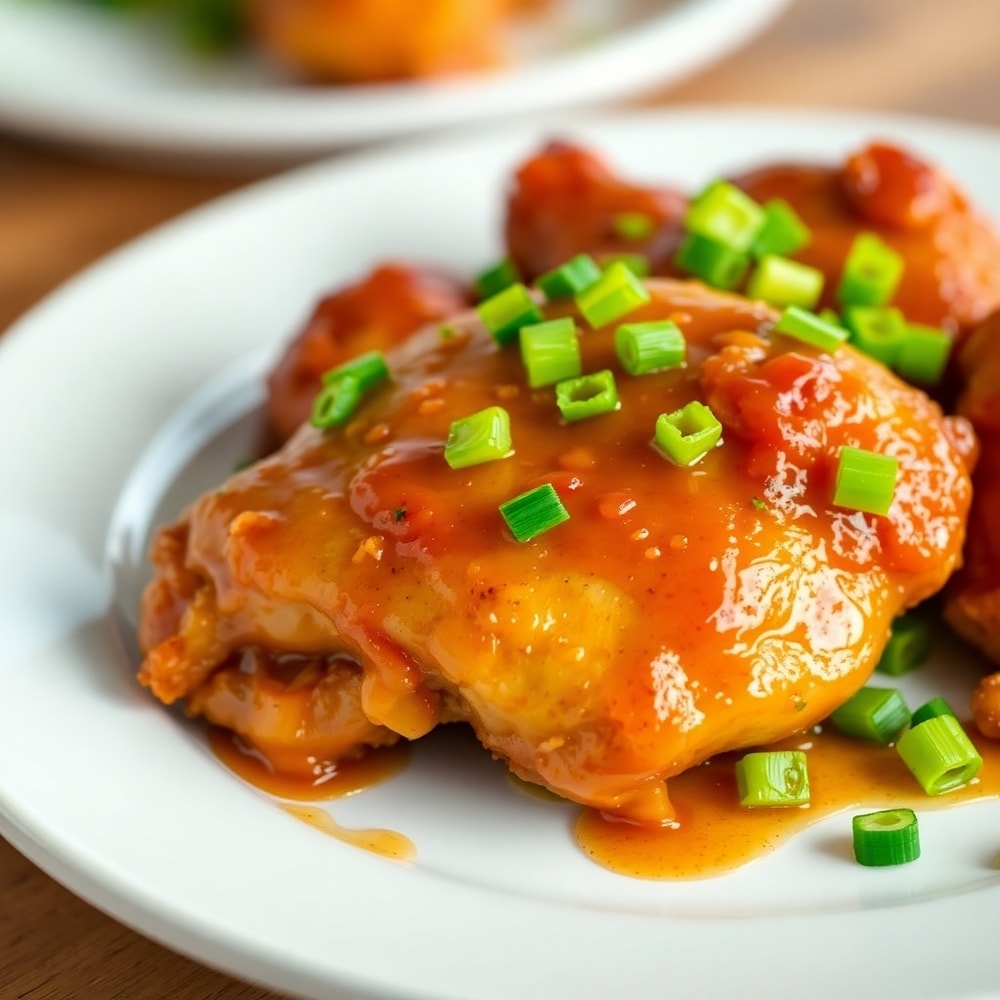 Plated Brown Sugar Pineapple Chicken with green onions
