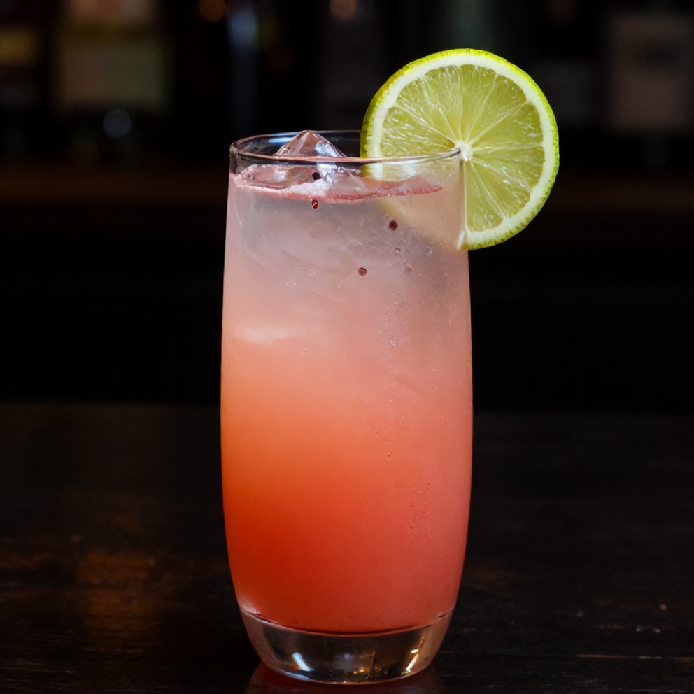 Electric Flamingo Drink garnished with a lime wheel