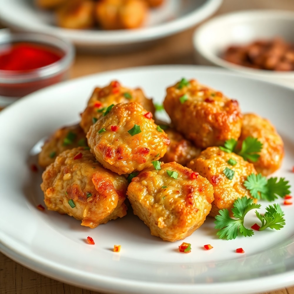 Crispy Garlic Pork Bites plated on a white dish