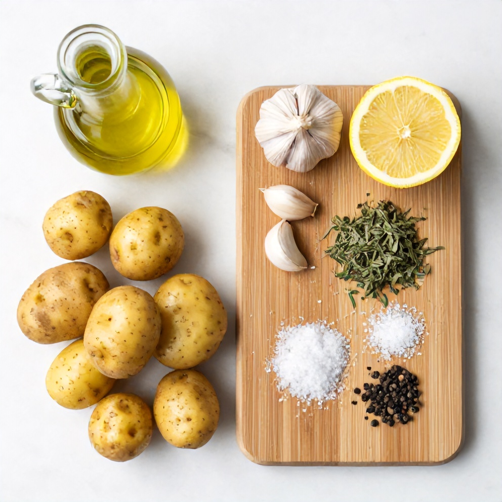 Raw ingredients for Greek lemon potatoes