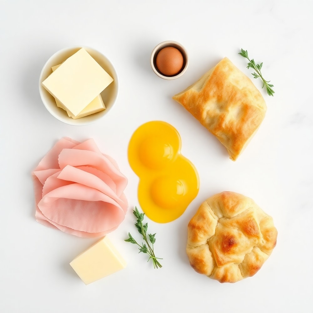 Ham, cheese, and butter arranged for ham and cheese croissant