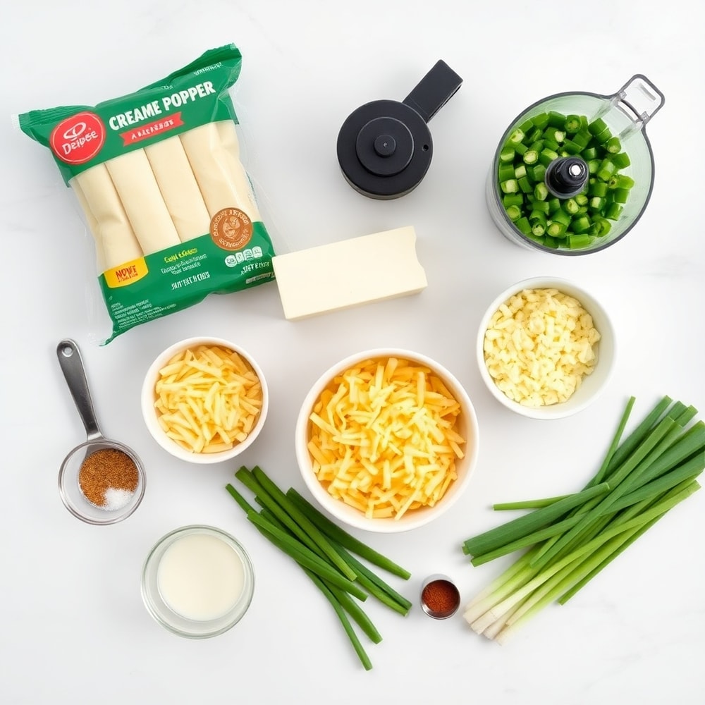 Raw ingredients for Jalapeno Popper Egg Rolls on a marble surface