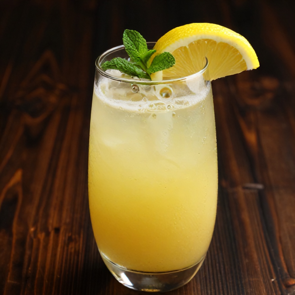 Pineapple Lemon Fizz in a glass with a lemon slice