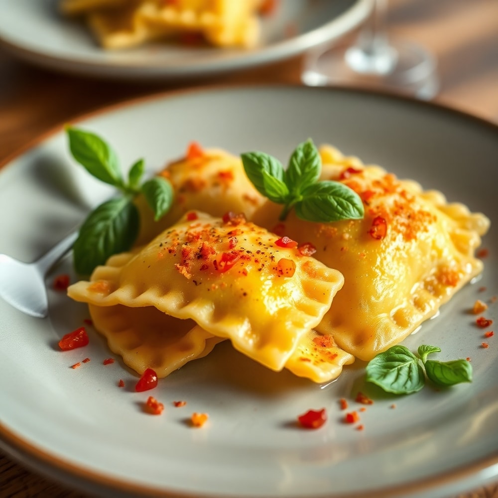 Crispy Ravioli Appetizer on a white plate