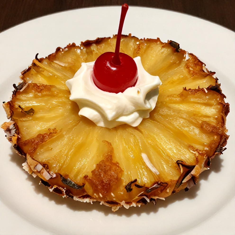 Plated Crispy Rum-Soaked Fried Pineapple with Coconut Crust