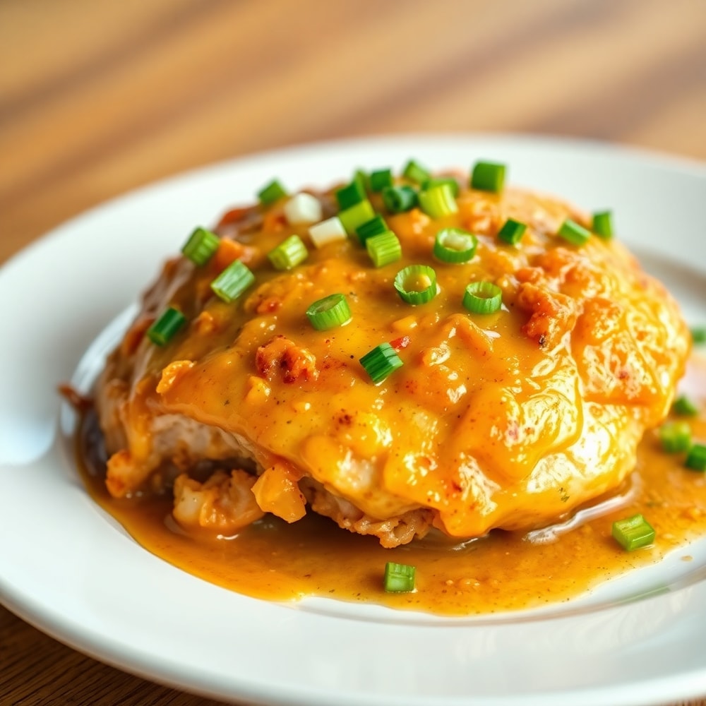 Plated Smothered Chicken with green onions