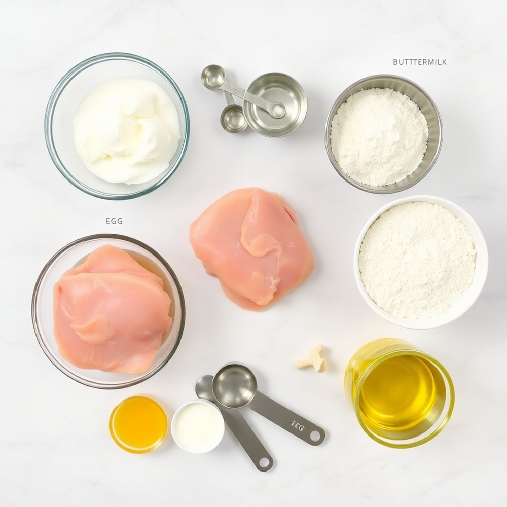 Raw ingredients for Smothered Chicken on a marble surface