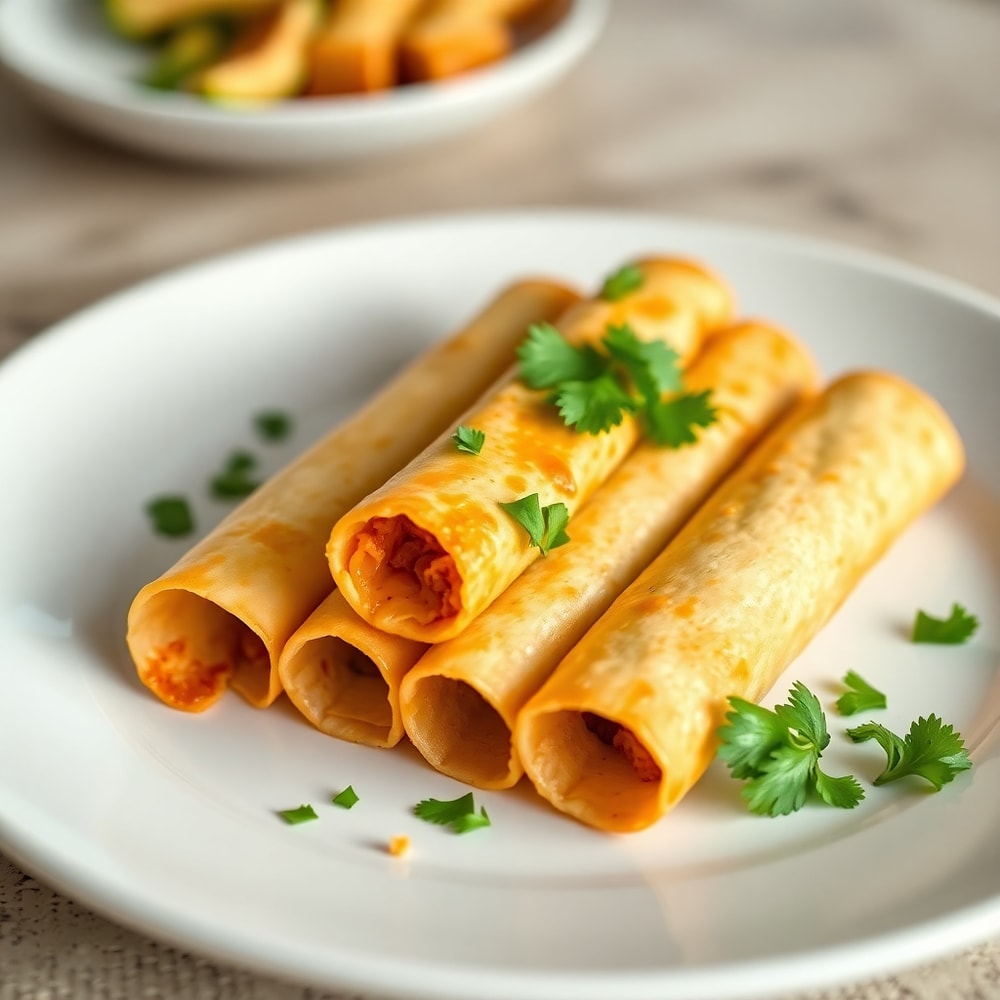 Vegan taquitos with avocado and salsa