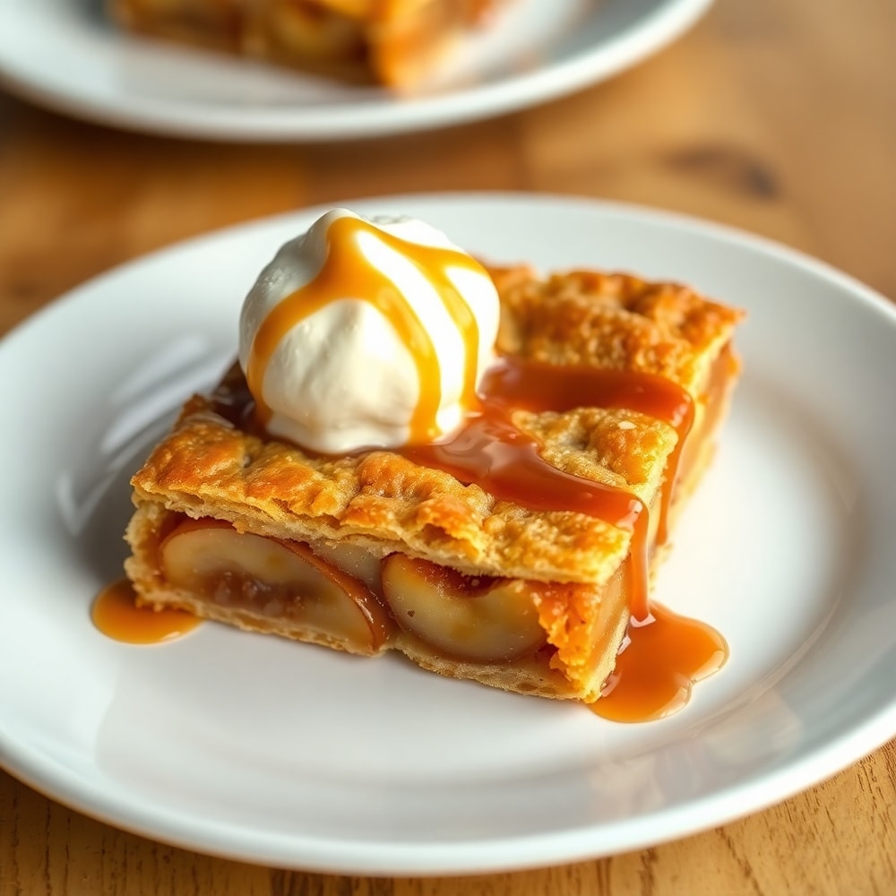 Perfectly plated apple pie bar on a white plate