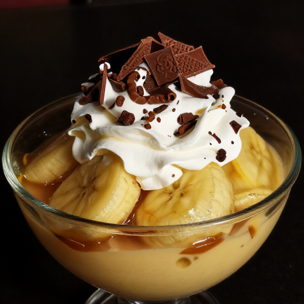 Served Banana Caramel Cream Dessert with whipped cream