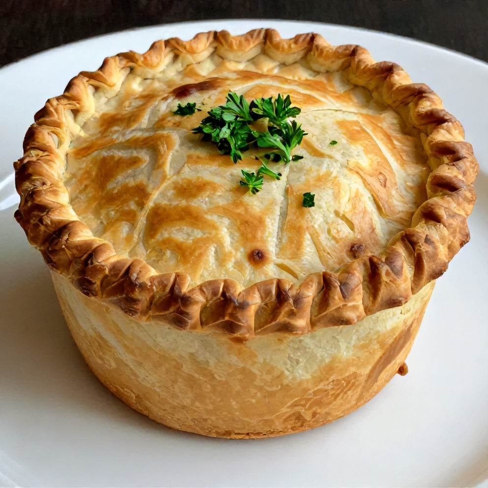 British Meat Pie with a crispy, golden pastry and a hearty, savory filling