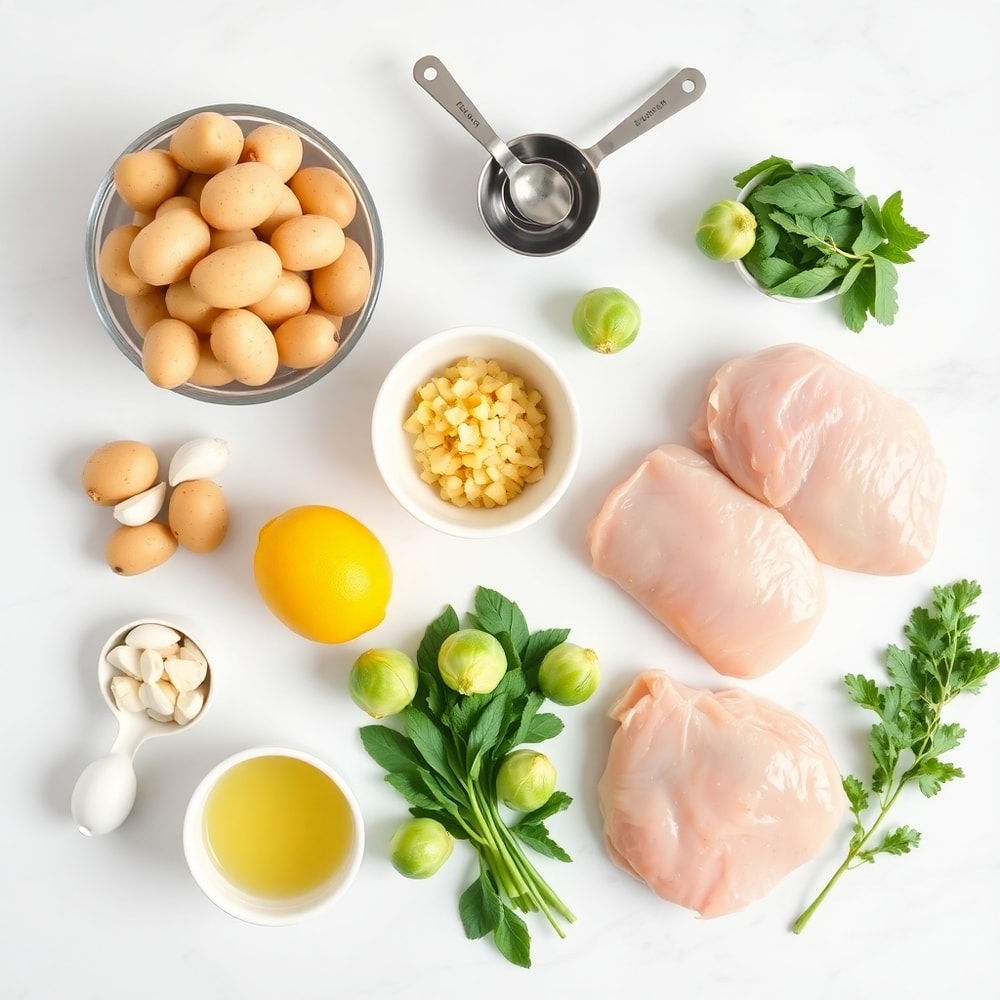 Raw ingredients for lemon herb chicken and vegetables