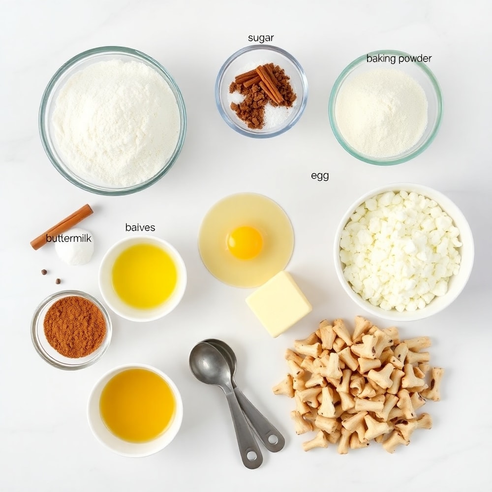 Raw ingredients for lion pancakes on a marble surface
