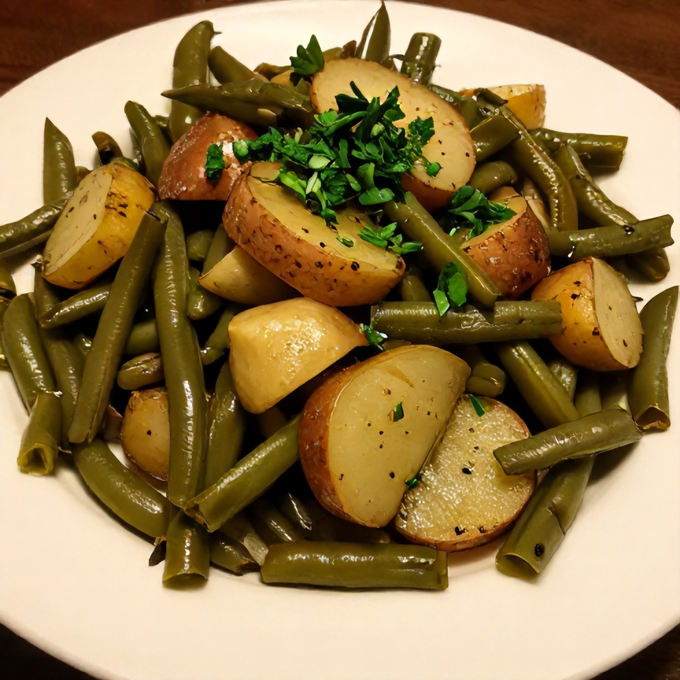 Green Bean Potato Salad with Balsamic Dressing on a Plated Serving