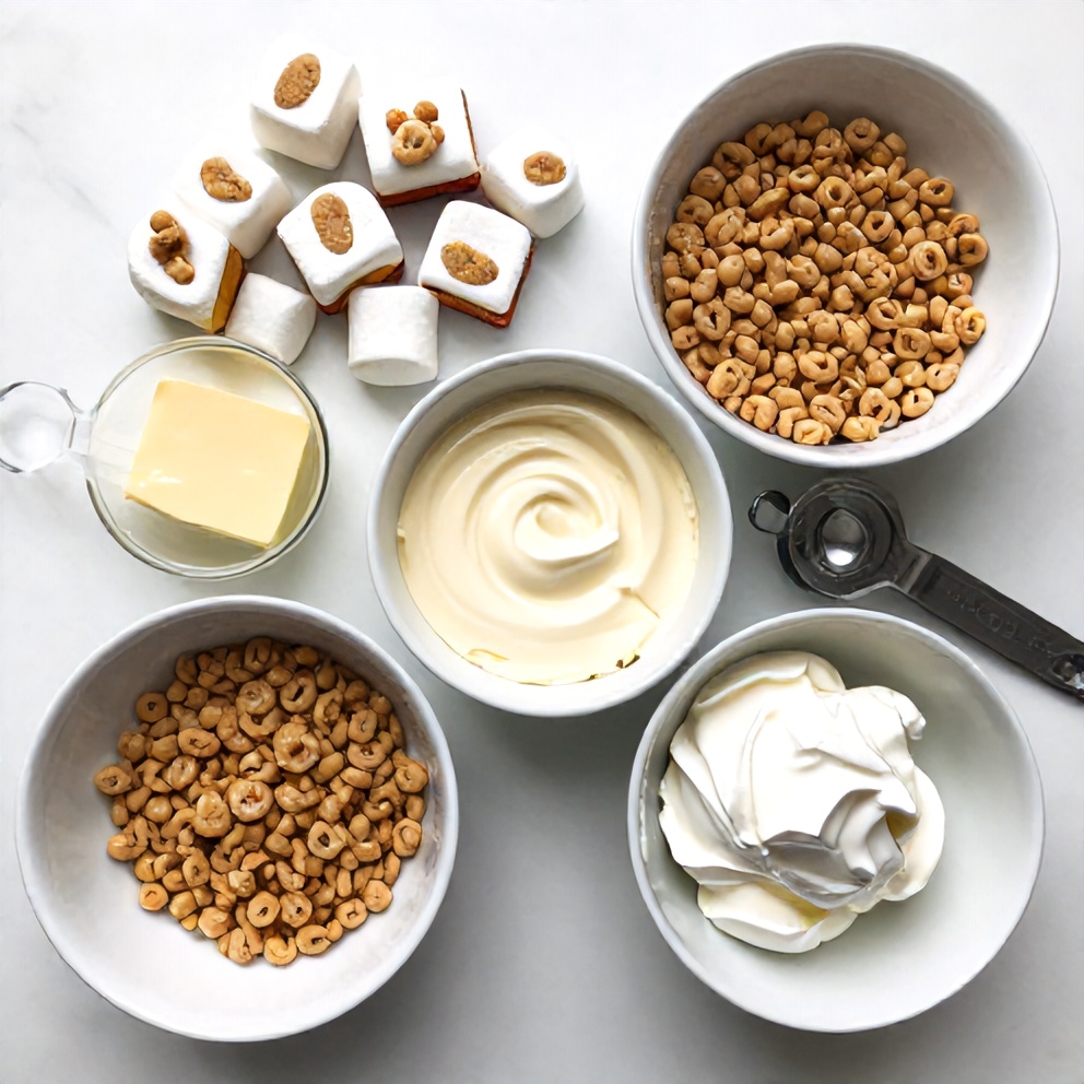 Ingredients for No-Bake Rice Krispie Cheesecake