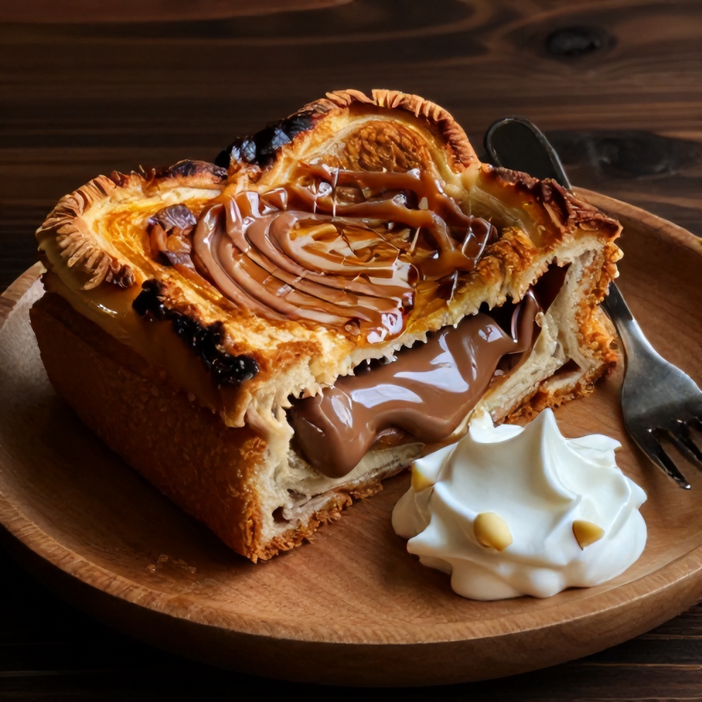 Nutella Toast Pie on a plate with a fork