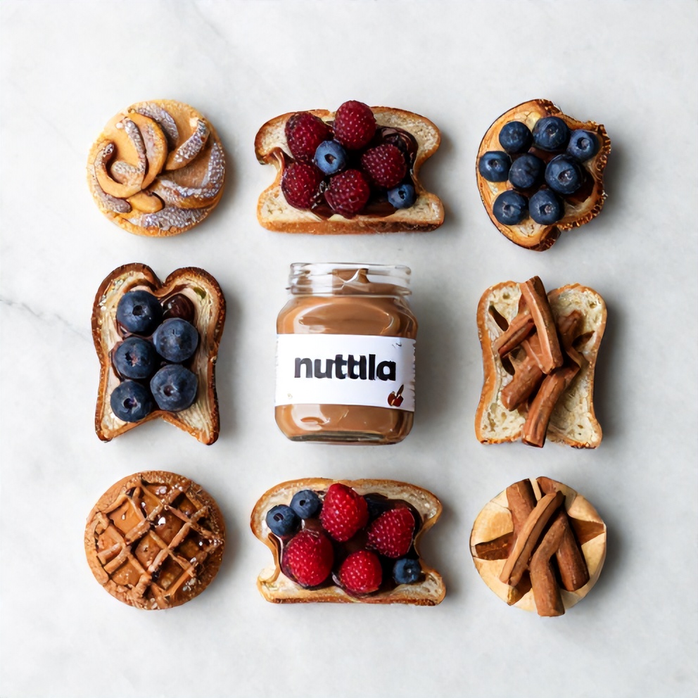 Raw ingredients for Nutella Toast Pie on a marble surface