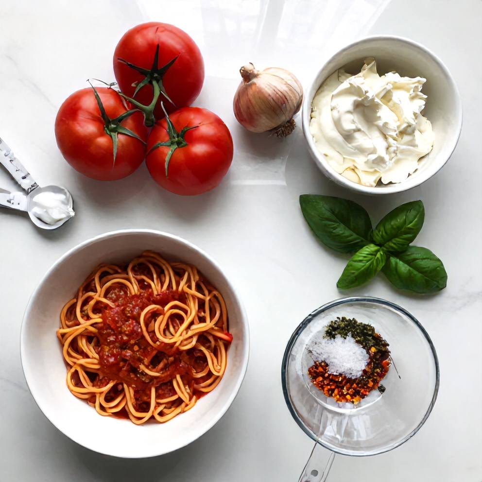 Raw Ingredients for Creamy Tomato Pasta