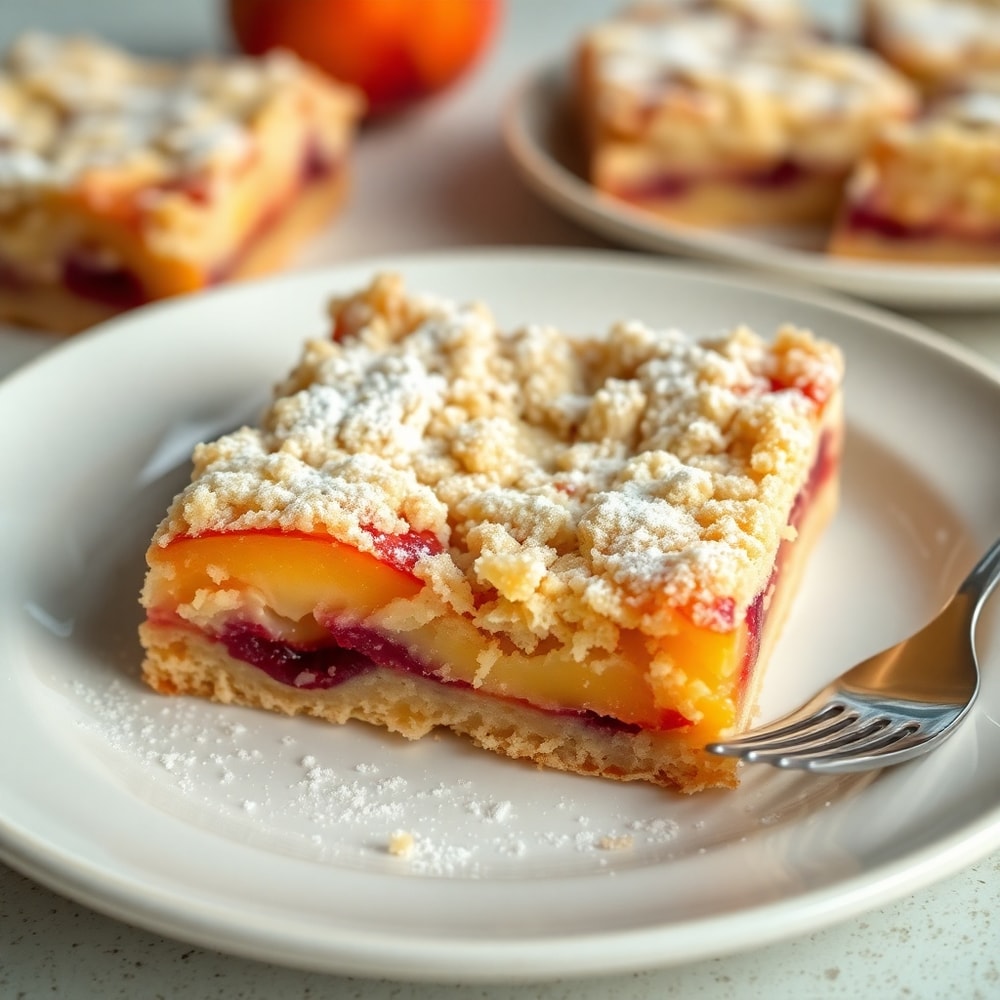 Plated Peach Raspberry Crumb Bars