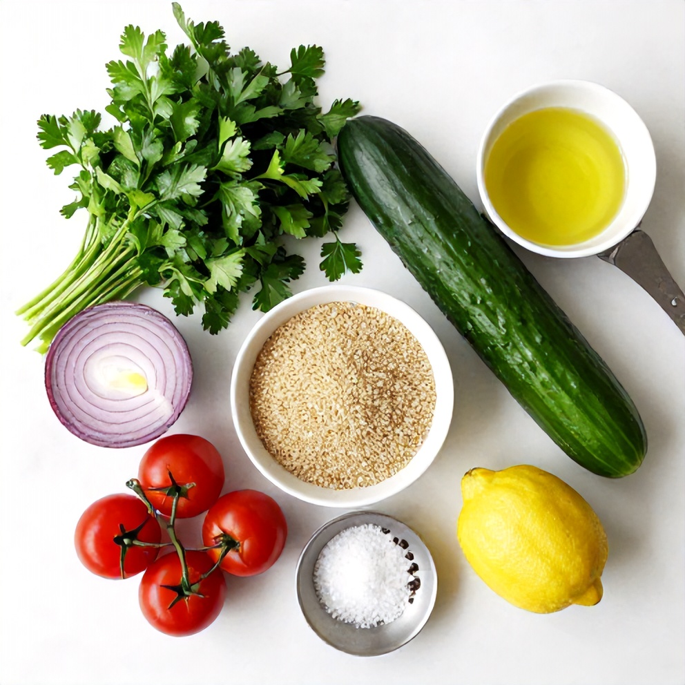 Raw ingredients for Quinoa Tabbouleh Salad