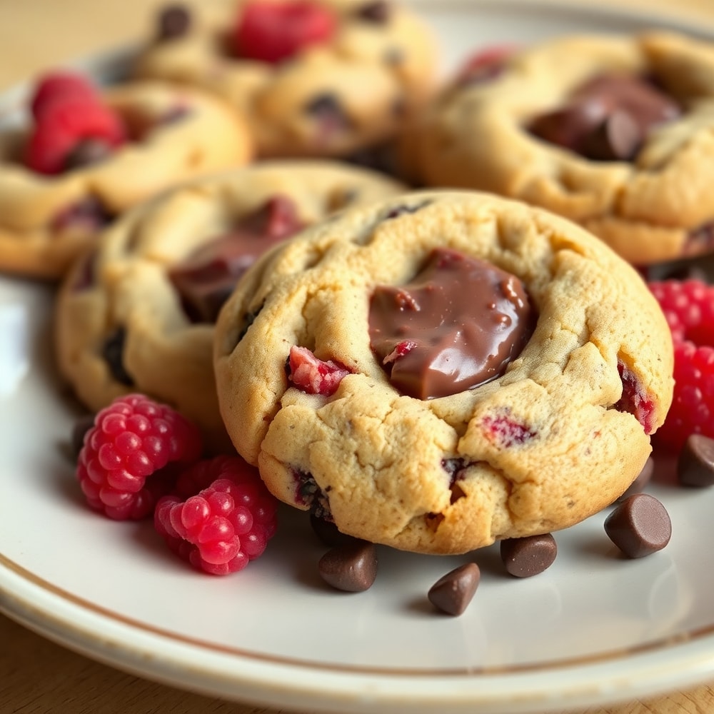 Raspberry Chocolate Chip Cookies on a plate