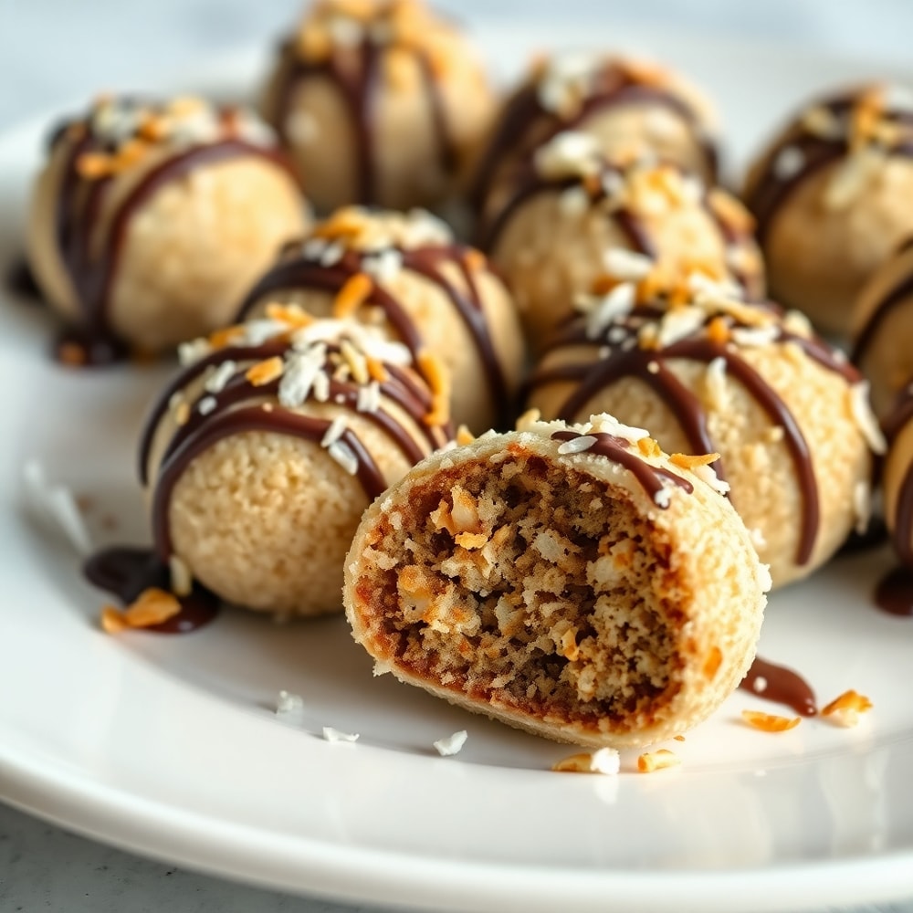 Plated Samoa Truffles with a drizzle of chocolate
