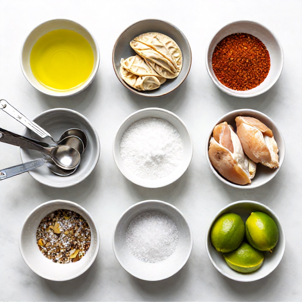 Raw ingredients for Smash Chicken Tacos on a marble surface