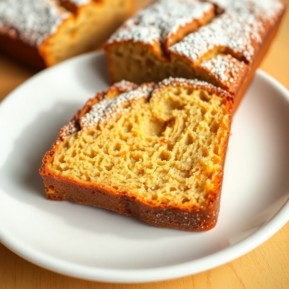 Slice of Easy Spiced Peach Bread on a plate