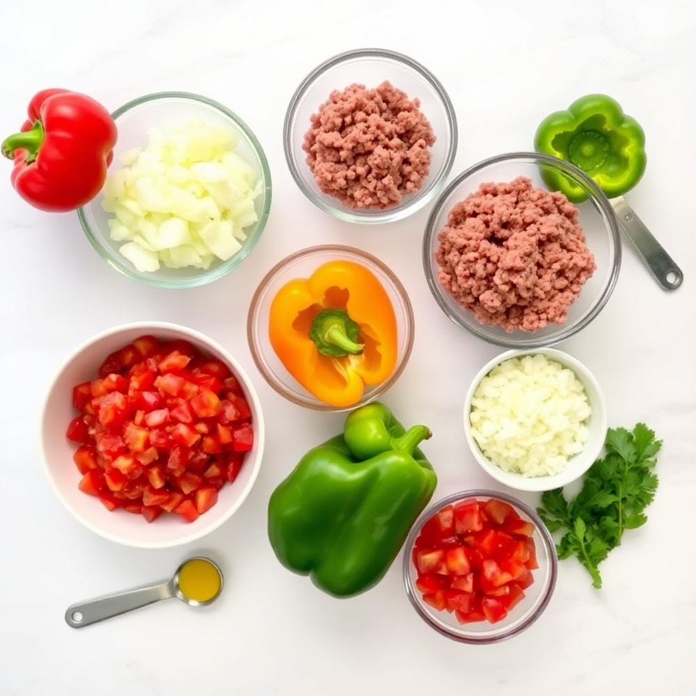 Raw ingredients for Easy Stuffed Bell Peppers