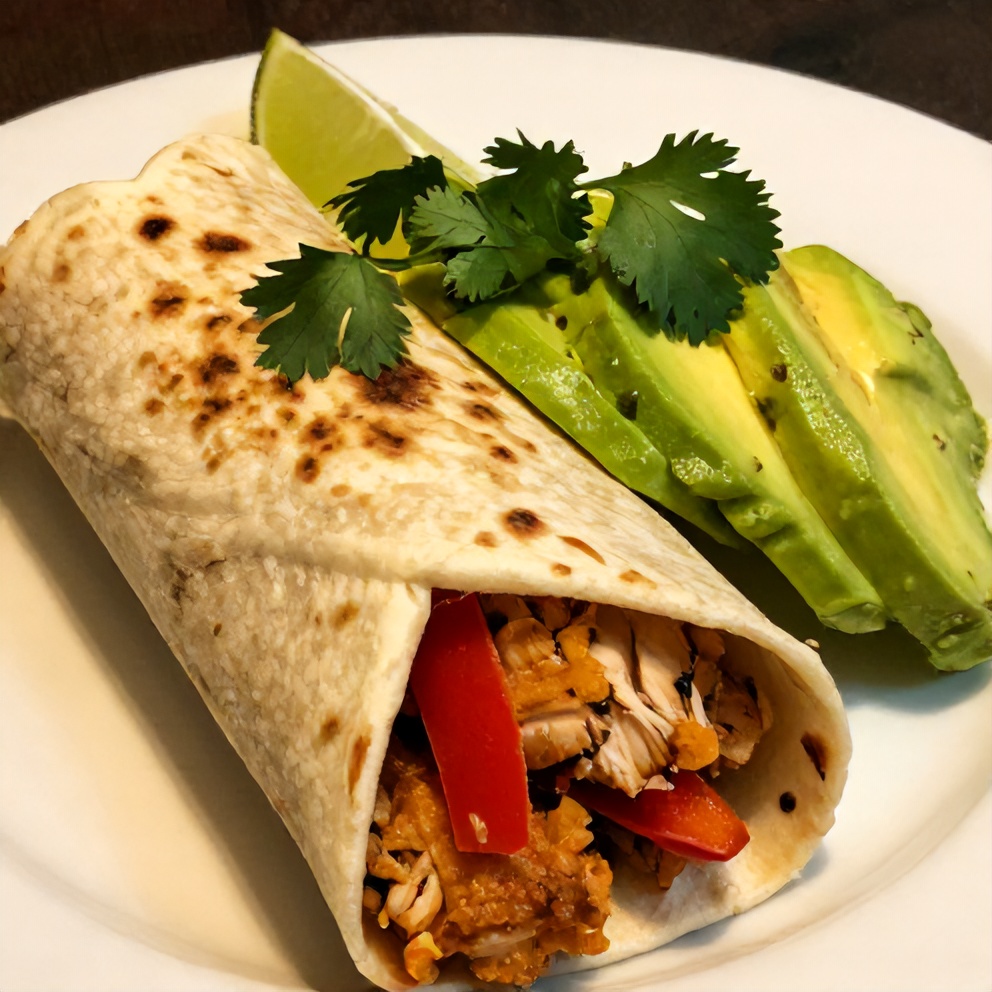 Plated Sweet Chili Chicken Wrap with fresh cilantro