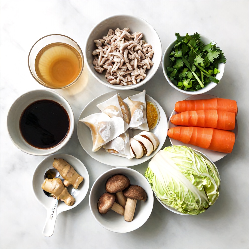 Thai Potsticker Soup ingredients laid out