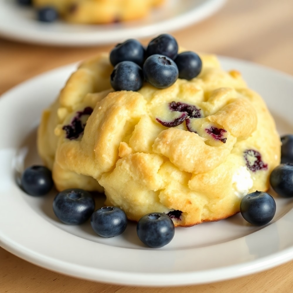 Fluffy Cottage Cheese Blueberry Cloud Bread sliced and served on a plate