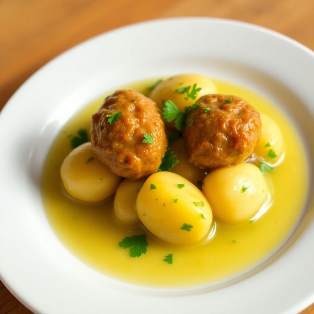 Garlic Butter Meatballs and Potatoes on a plate