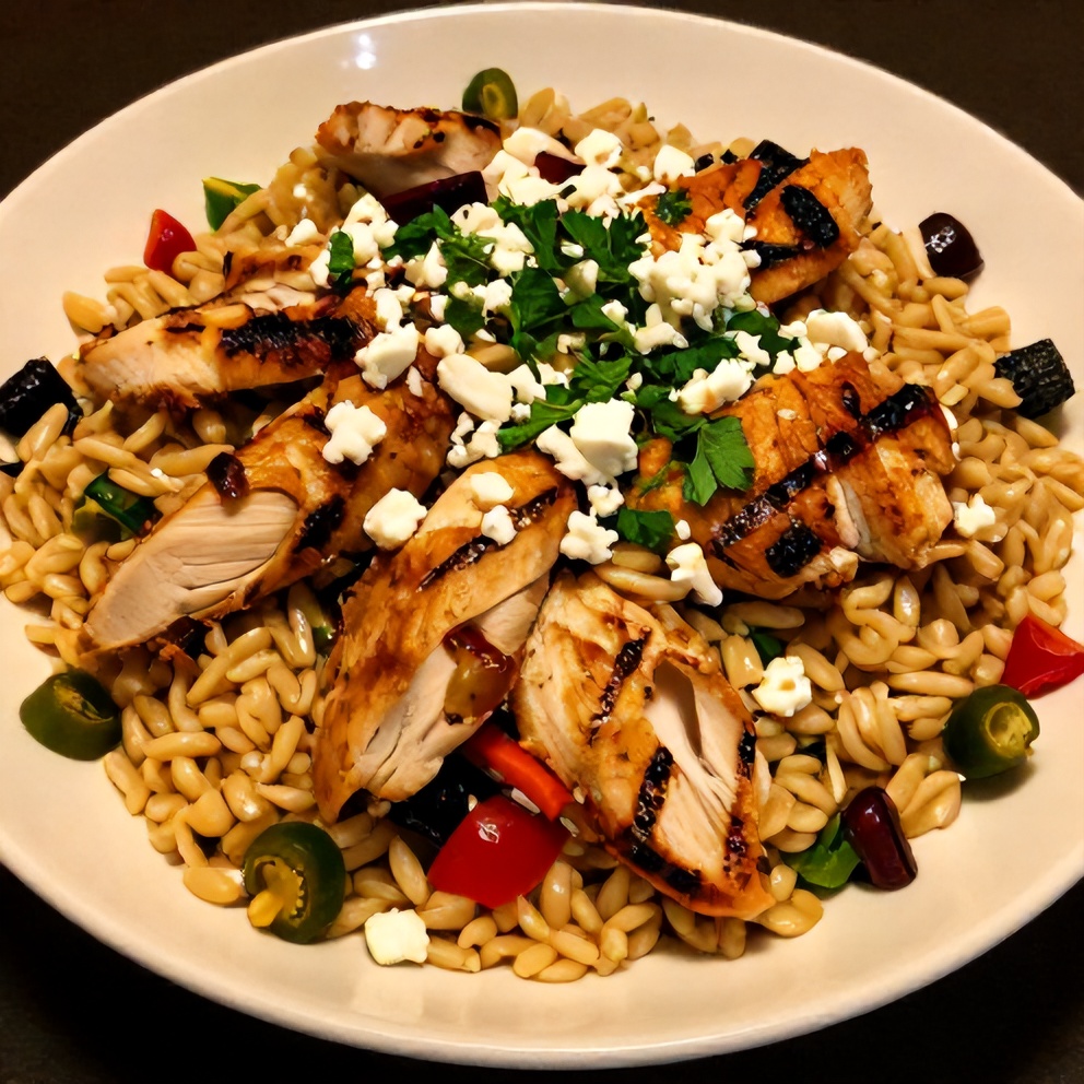 Plated Grilled Chicken Orzo Salad