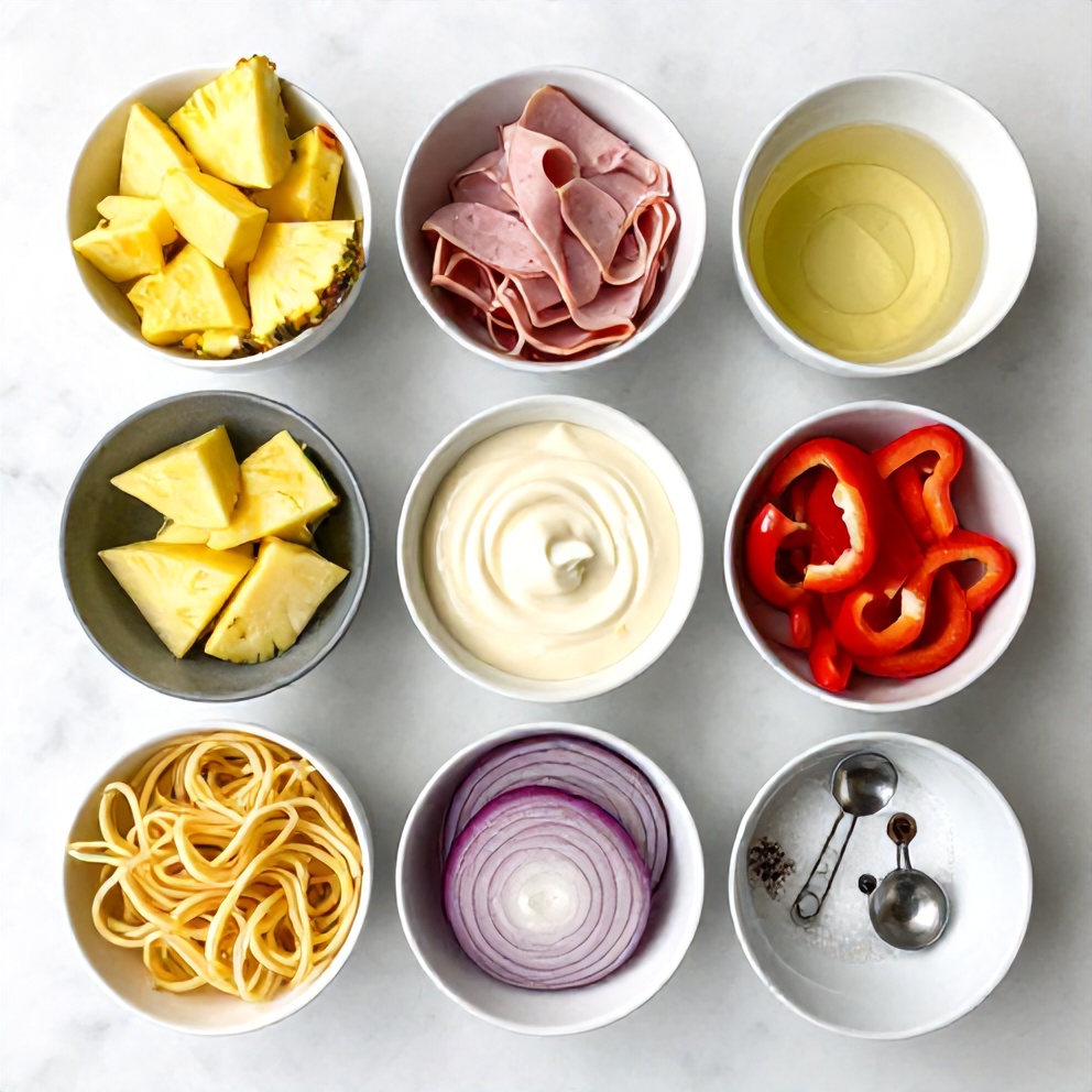 Raw ingredients for Hawaiian Pasta Salad