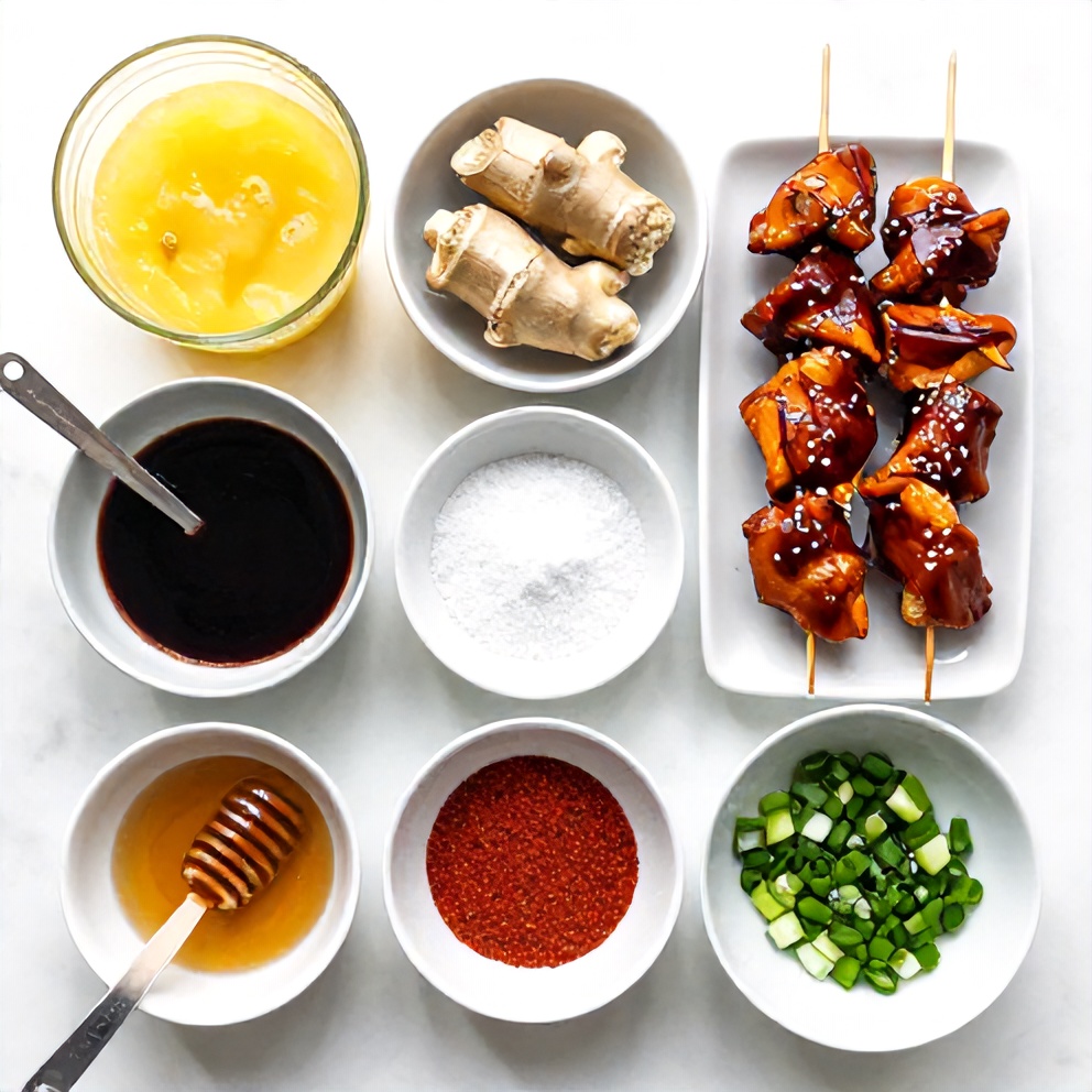 Raw ingredients for Hawaiian Teriyaki Chicken Kabobs