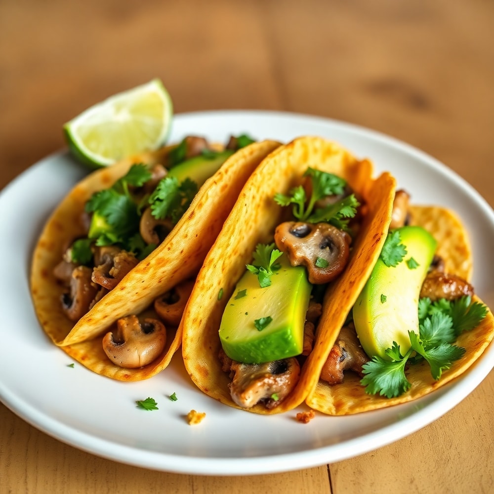 Plated Mushroom Tacos with a squeeze of lime