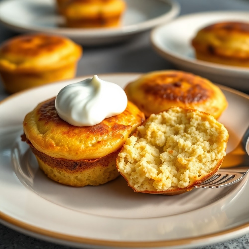 High Protein Pancake Muffins with a dollop of Greek yogurt