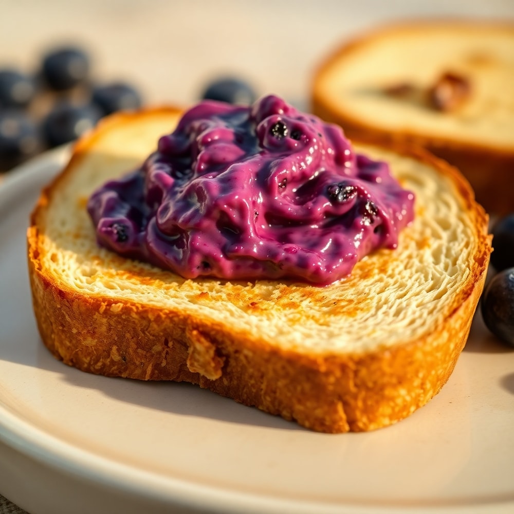 Blueberry butter on a slice of toast