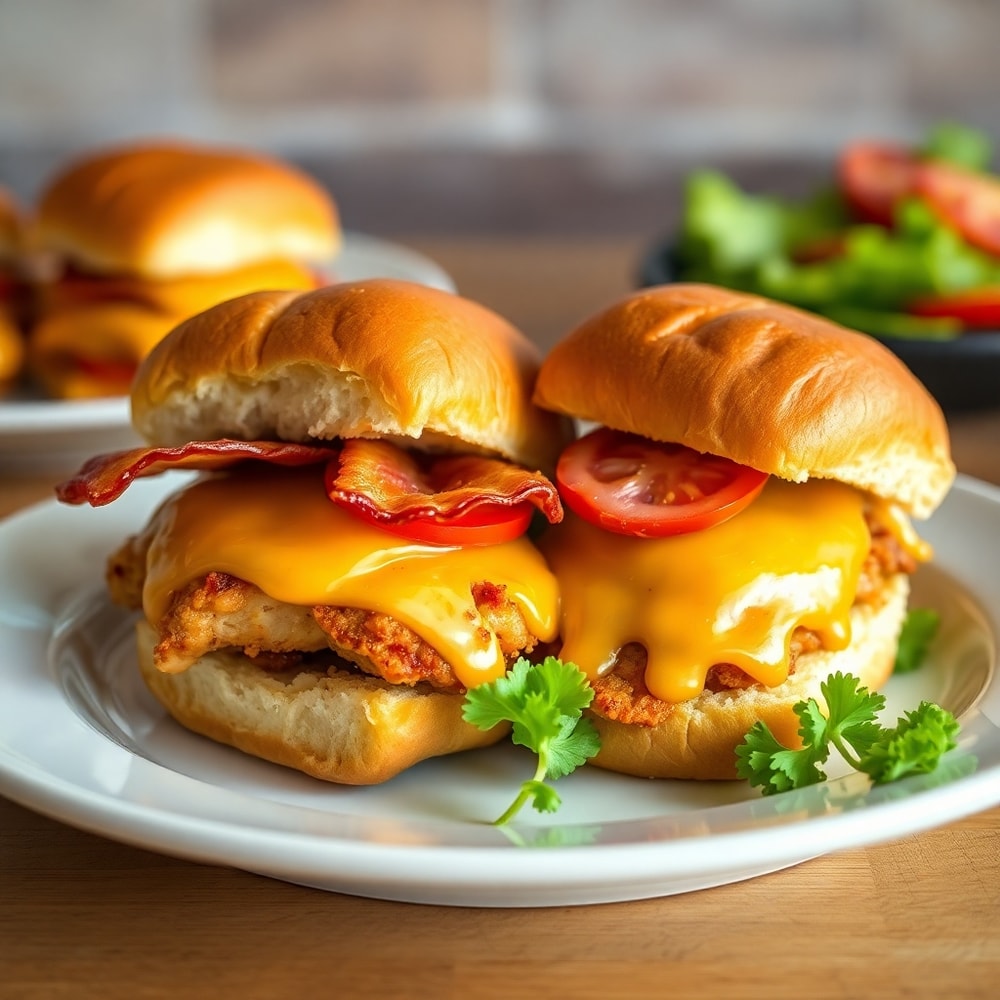 Honey Mustard BLT Chicken Sliders on a plate
