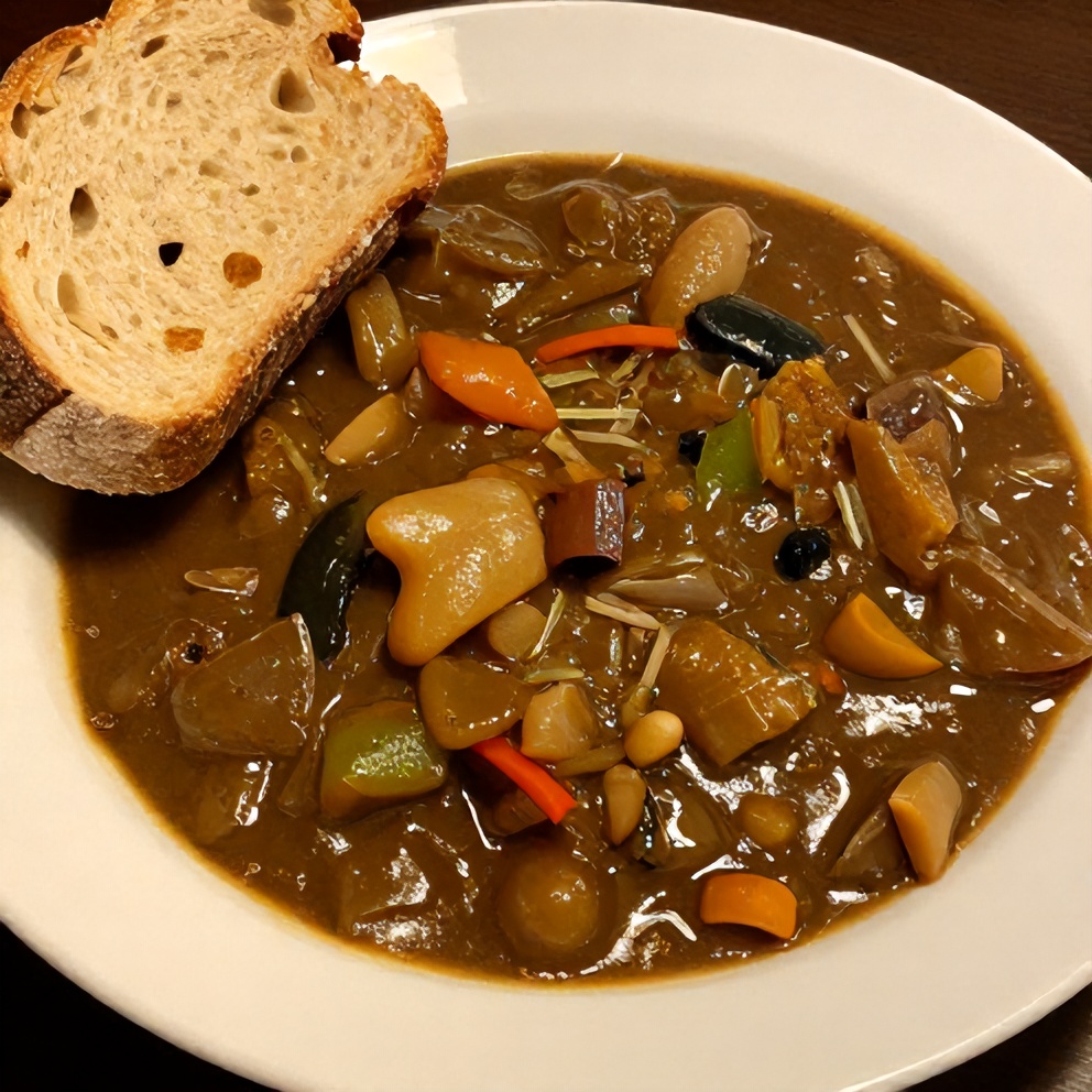 Irish Vegetarian Stew served in a bowl with crusty bread