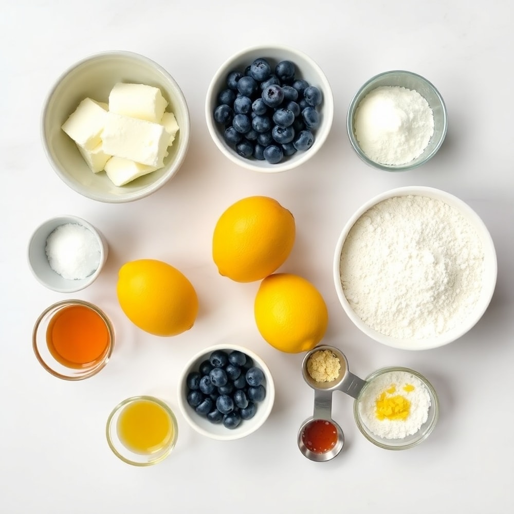 Raw ingredients for Lemon Blueberry Cottage Cheese Pancake Bites
