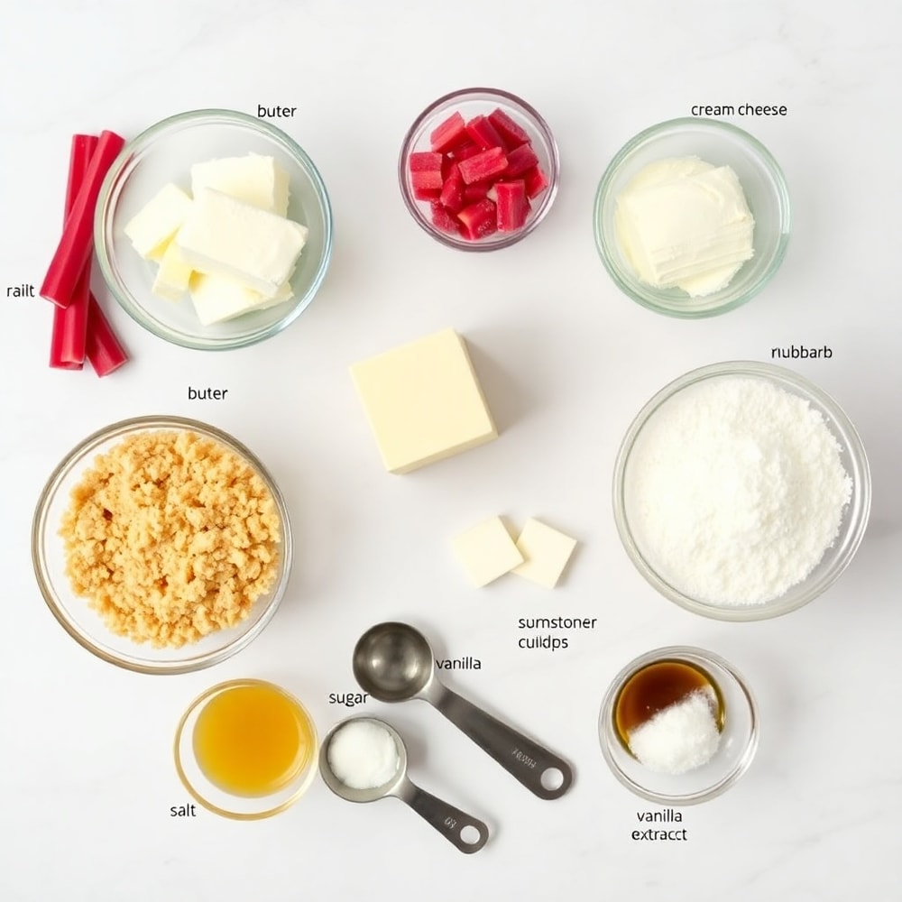 Ingredients for No Bake Rhubarb Cheesecake Squares