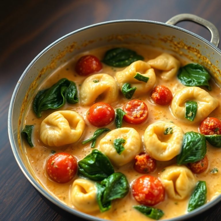One Pot Creamy Spinach Tomato Tortellini