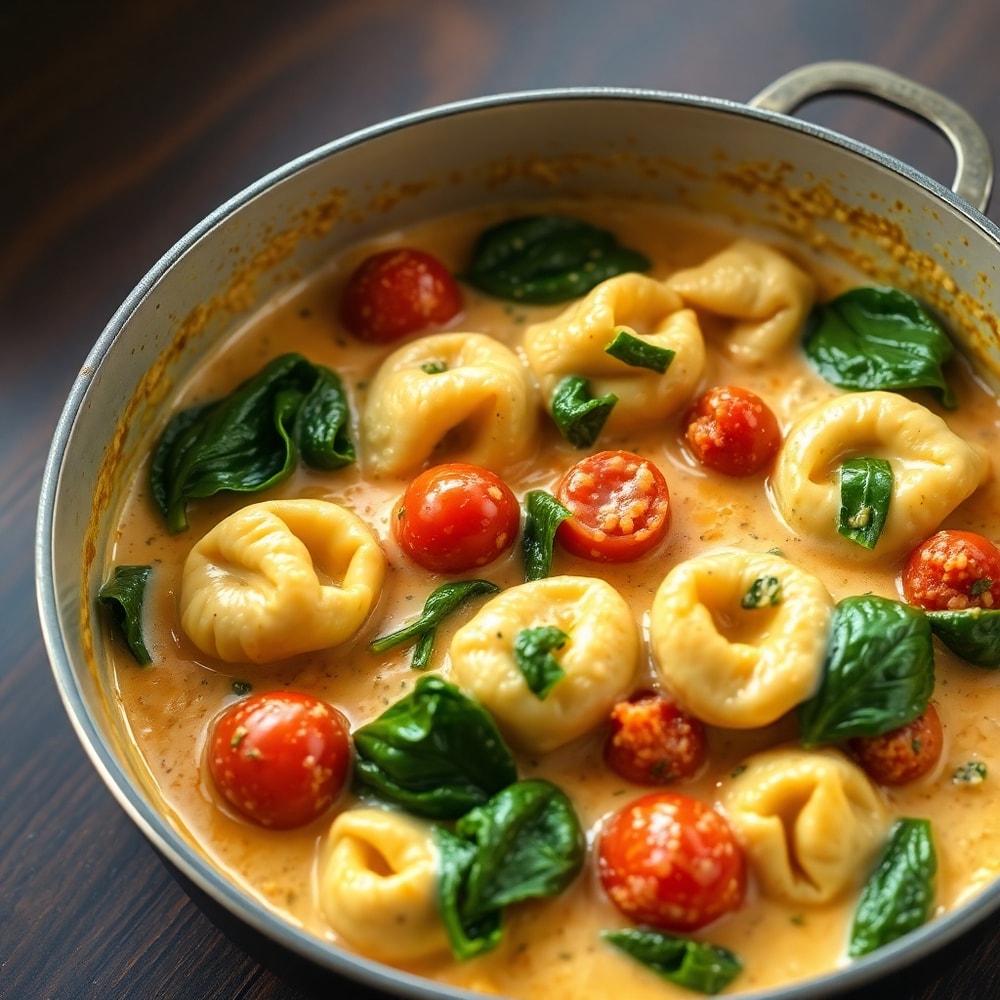 One Pot Creamy Spinach Tomato Tortellini