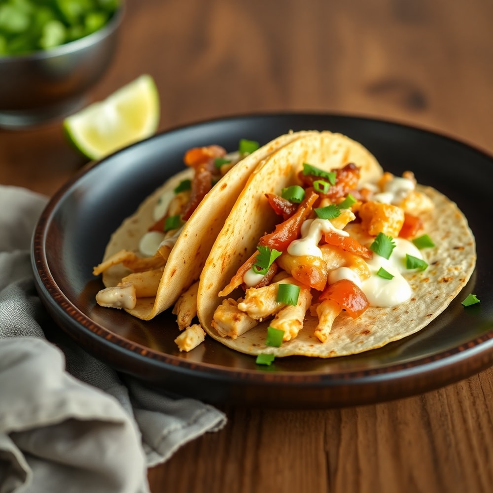 Plated serving of chicken bacon ranch tacos