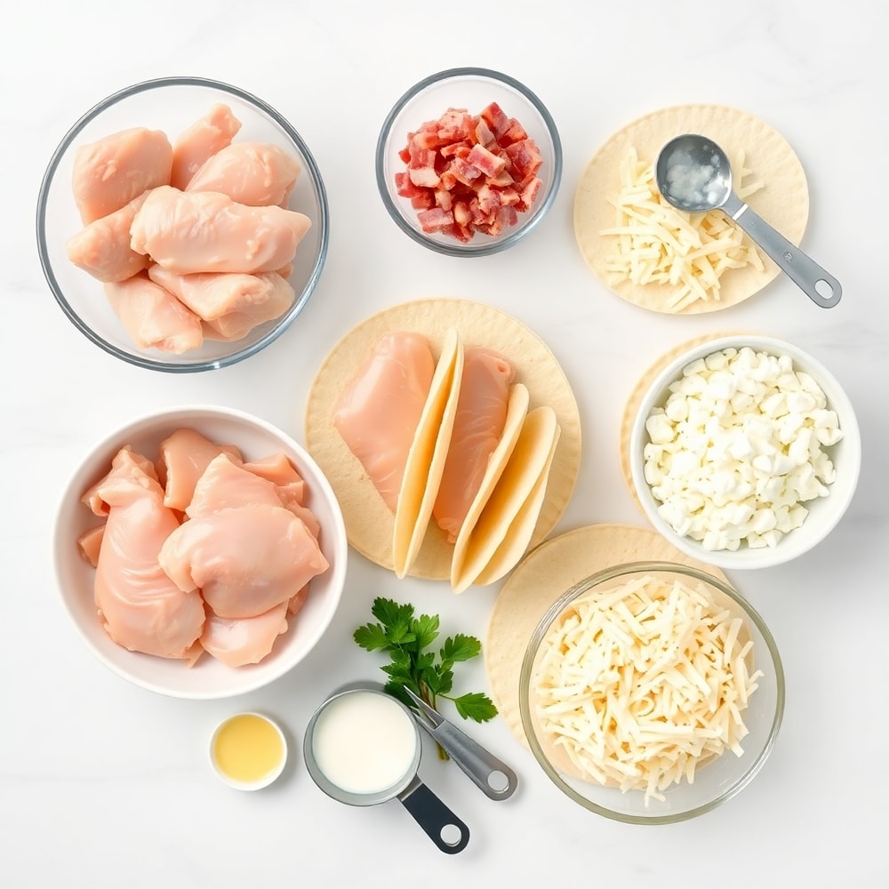 Raw ingredients for chicken bacon ranch tacos